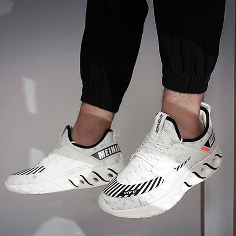 Mesh Stripe Print Sneakers Rund Toe Herrsneakers