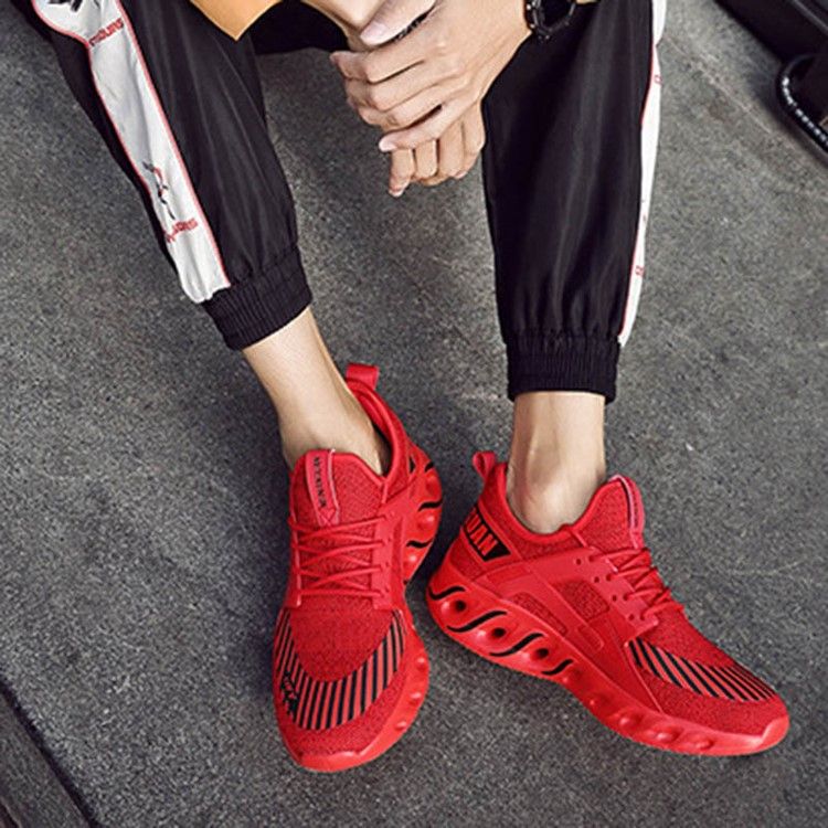 Mesh Stripe Print Sneakers Rund Toe Herrsneakers