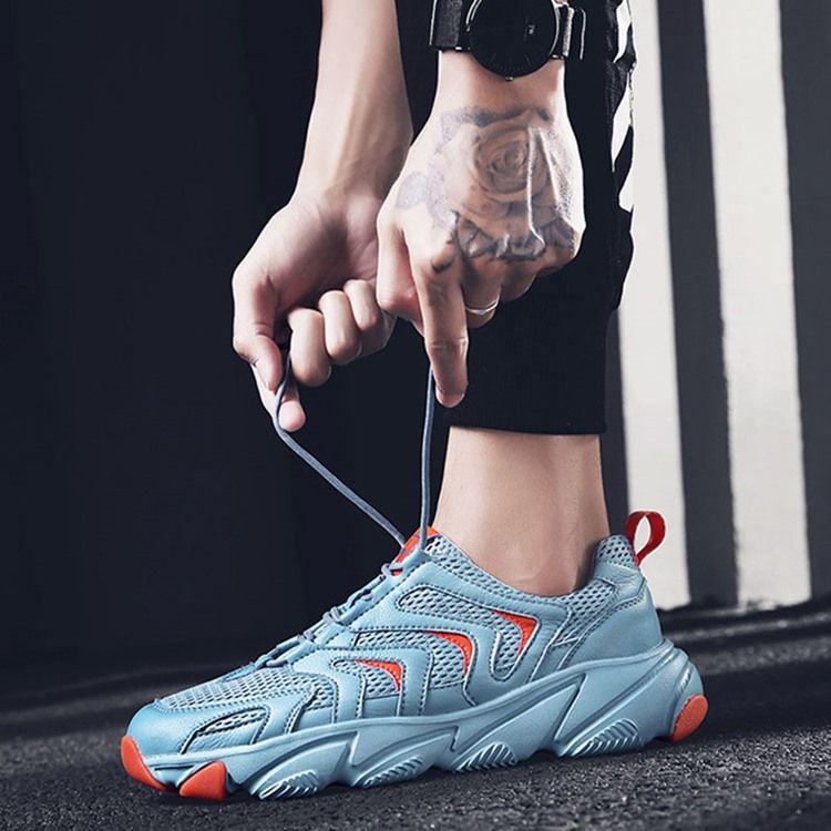 Pu Color Block Rund Toe Sneakers För Män