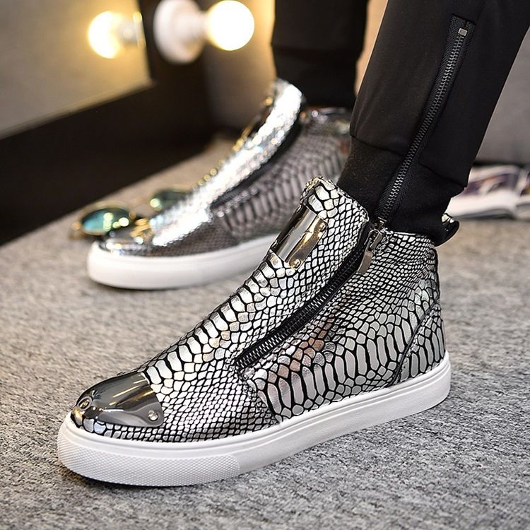 Sequin Serpentine Zipper High Cut Sneakers För Män
