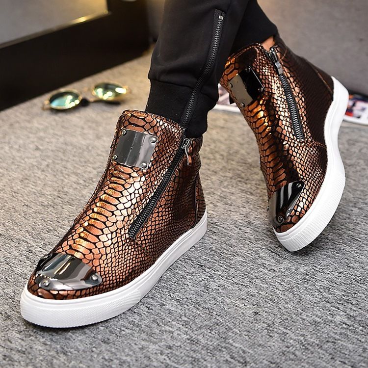 Sequin Serpentine Zipper High Cut Sneakers För Män