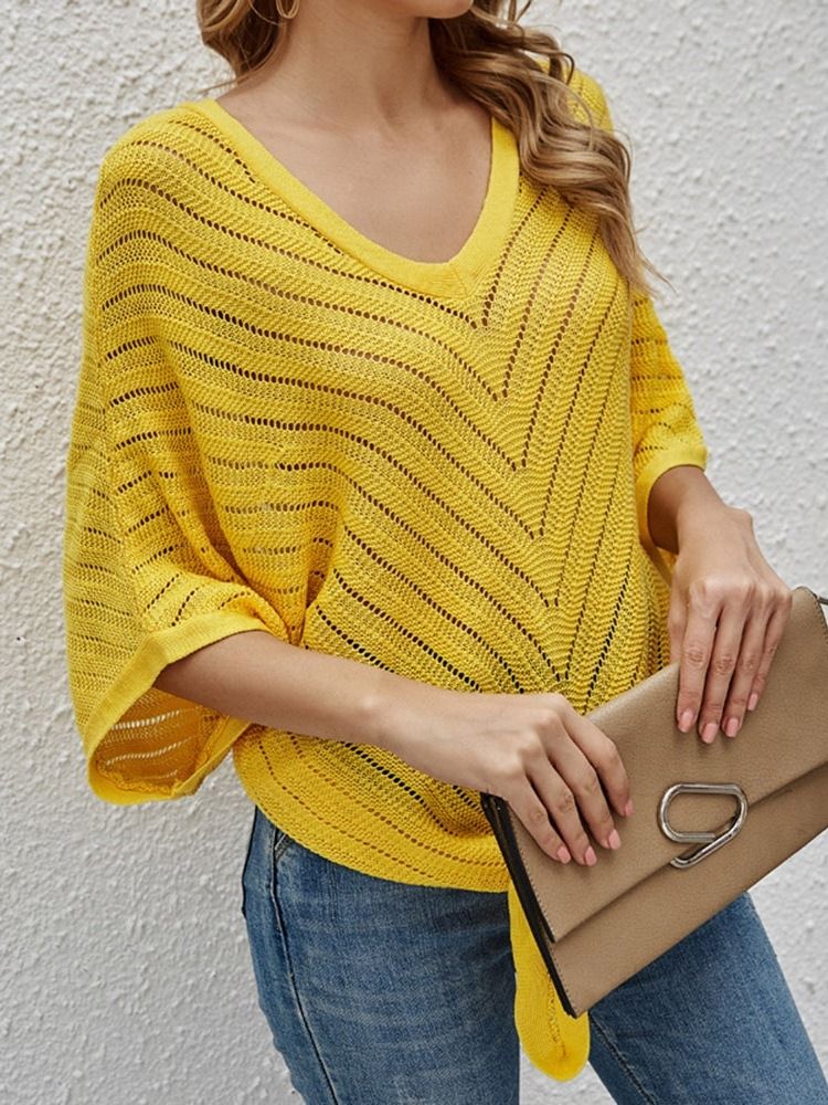 Batwing Sleeve Tunn Hollow Sommar Halv Sleeve Damtröja