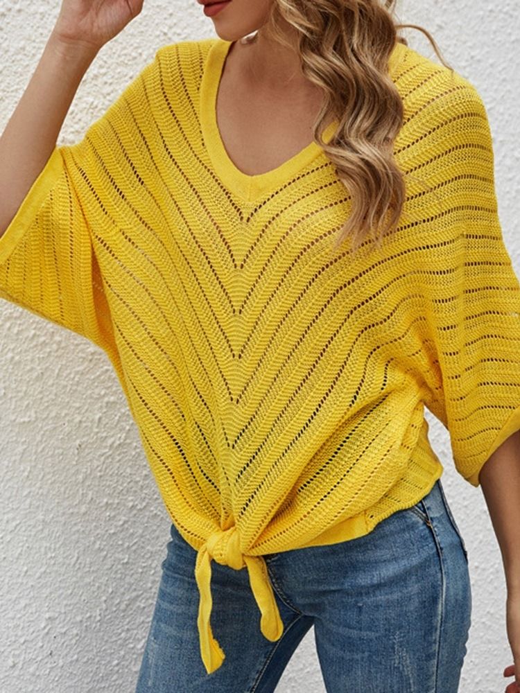 Batwing Sleeve Tunn Hollow Sommar Halv Sleeve Damtröja