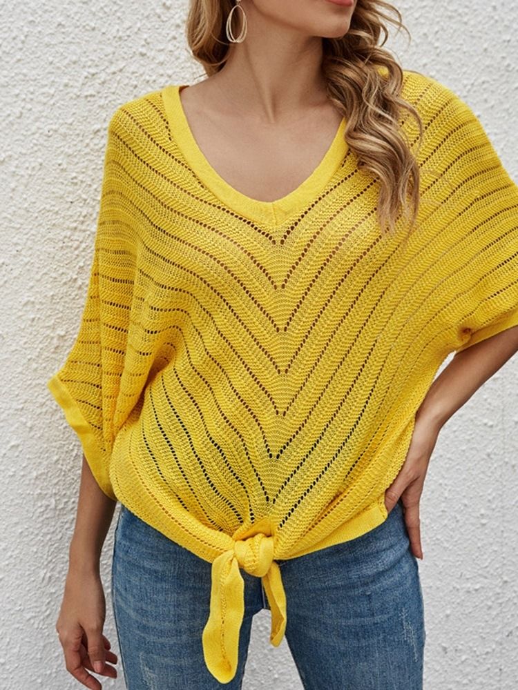Batwing Sleeve Tunn Hollow Sommar Halv Sleeve Damtröja