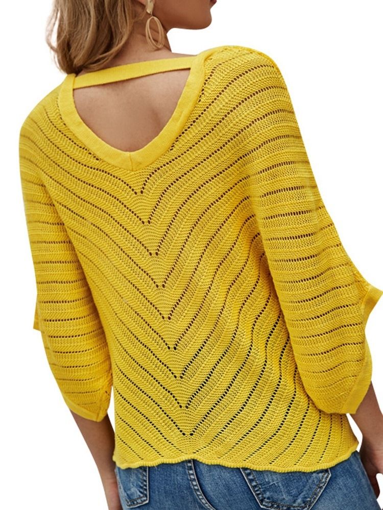 Batwing Sleeve Tunn Hollow Sommar Halv Sleeve Damtröja
