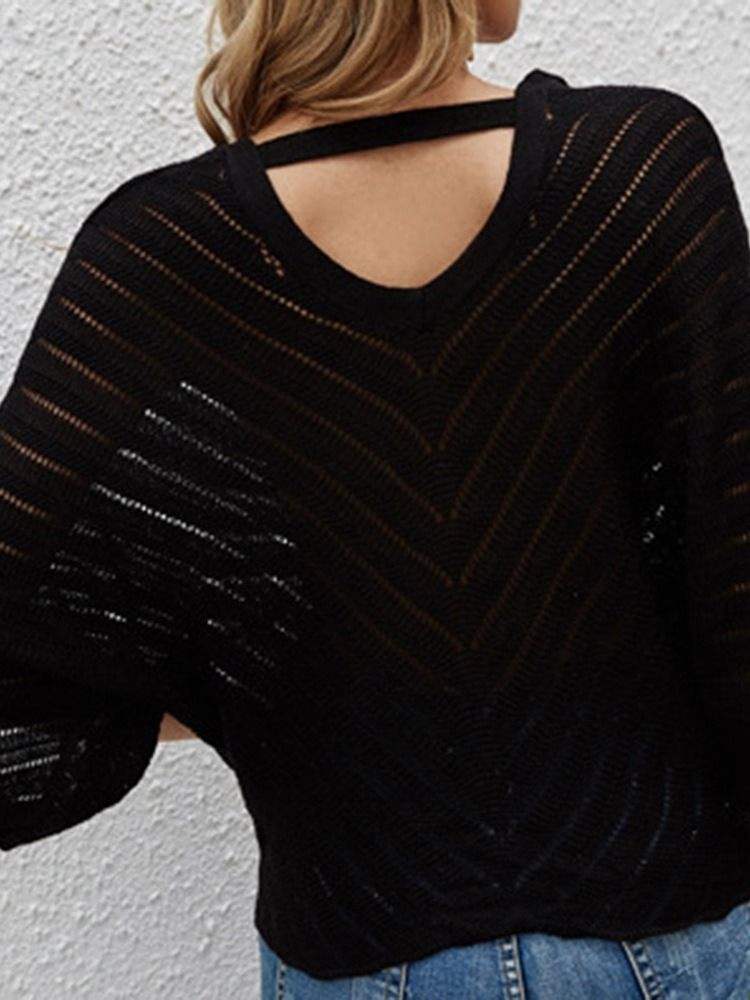Batwing Sleeve Tunn Hollow Sommar Halv Sleeve Damtröja