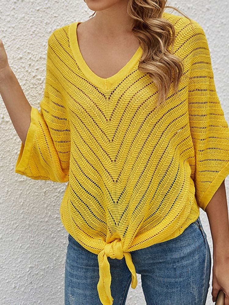 Batwing Sleeve Tunn Hollow Sommar Halv Sleeve Damtröja