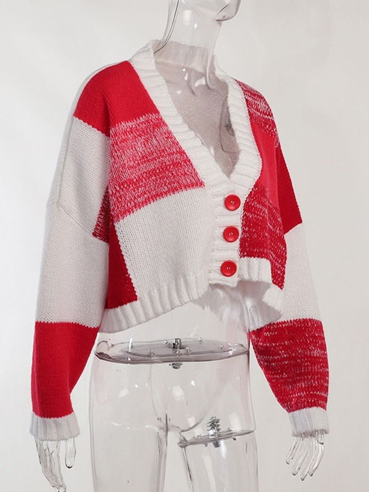 Enkelknäppt Patchwork Short Fall-Tröja