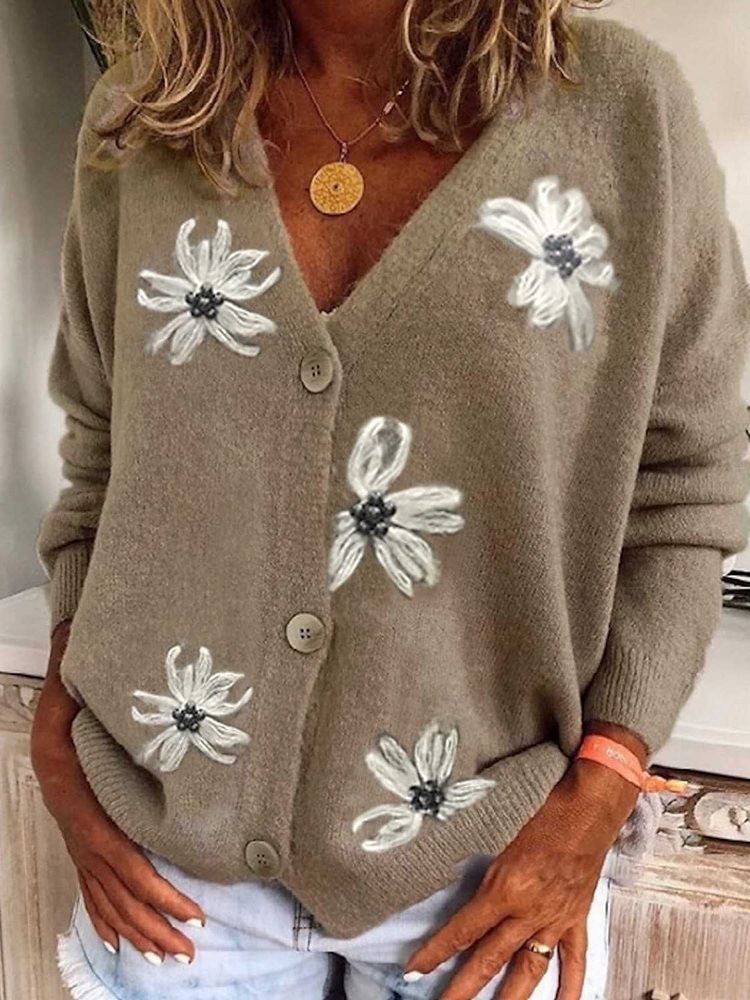 Enkelknäppt Tunn Regular Fall Loose Sweater