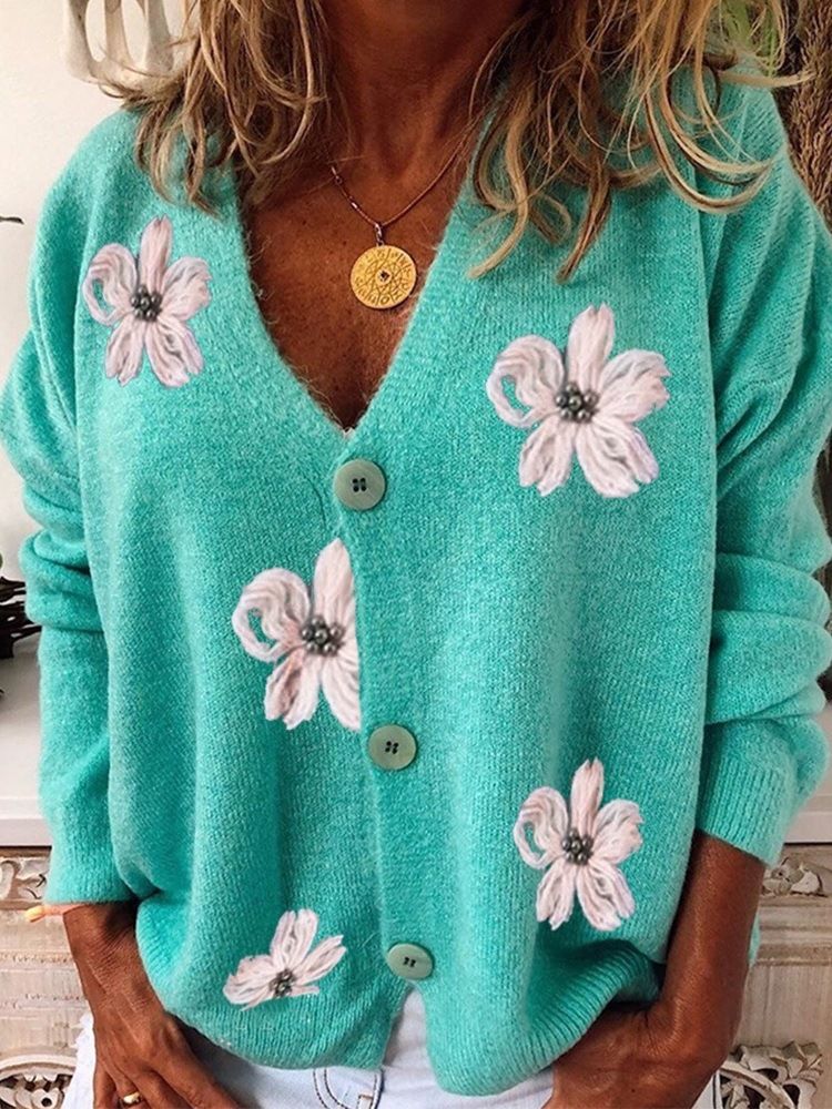 Enkelknäppt Tunn Regular Fall Loose Sweater