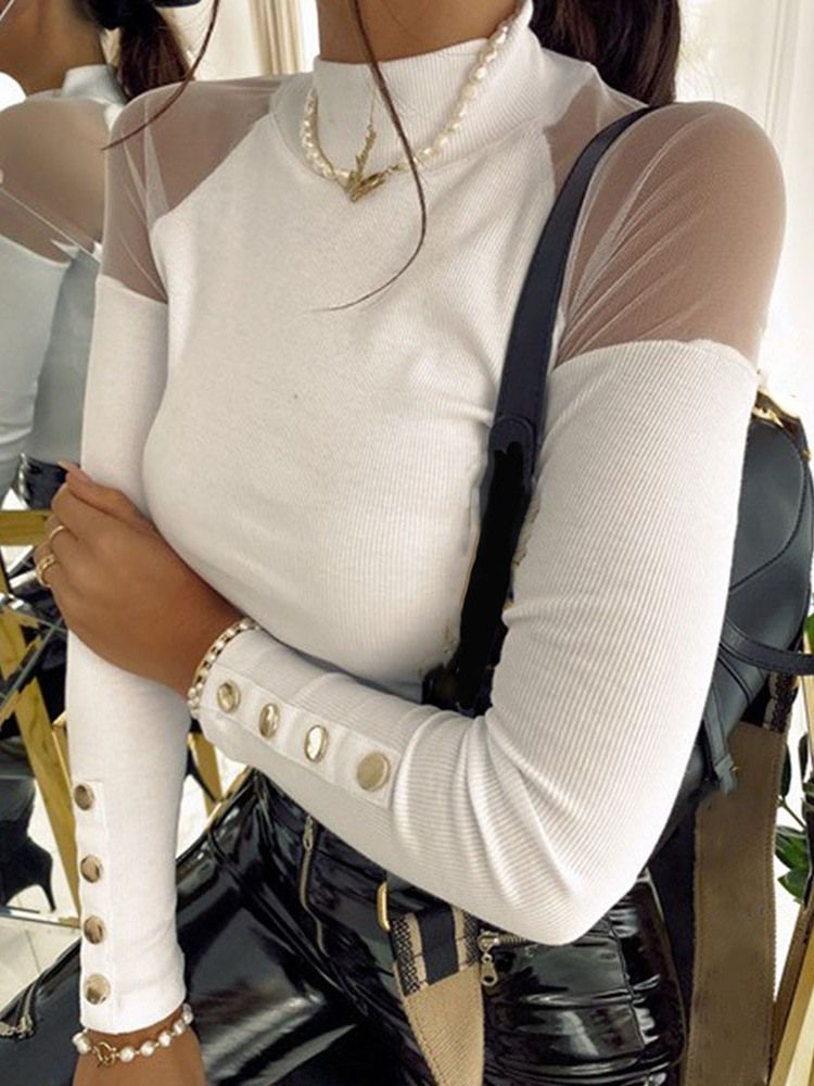Mesh Raglan Sleeve Stand Collar Slim Sweater