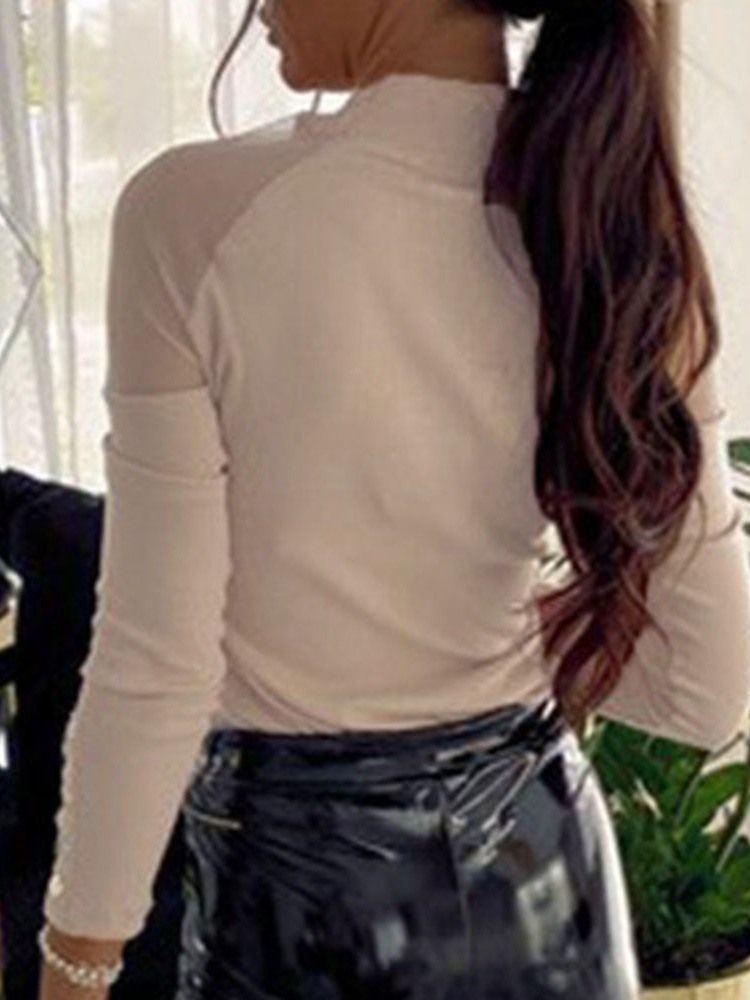 Mesh Raglan Sleeve Stand Collar Slim Sweater