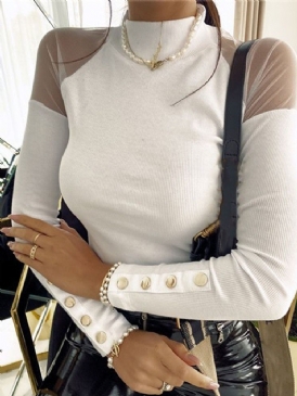 Mesh Raglan Sleeve Stand Collar Slim Sweater