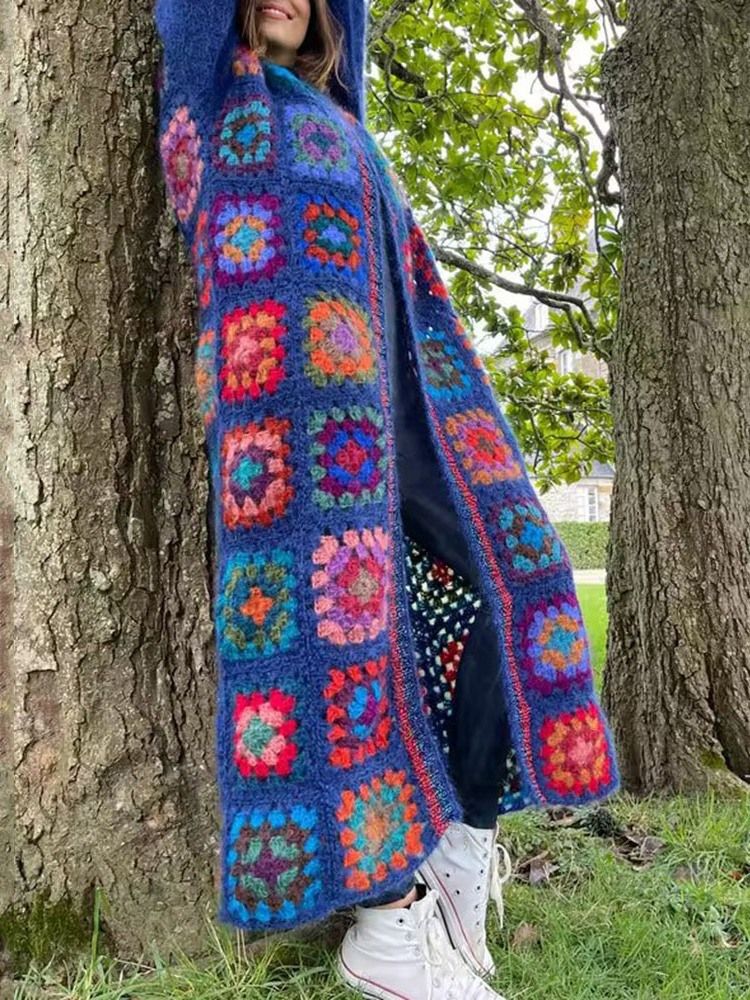 Patchwork Tjock Långärmad Lång Tröja