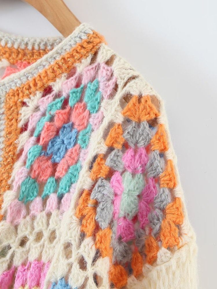 Patchwork Tjock Långärmad Lång Tröja