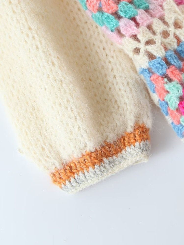 Patchwork Tjock Långärmad Lång Tröja