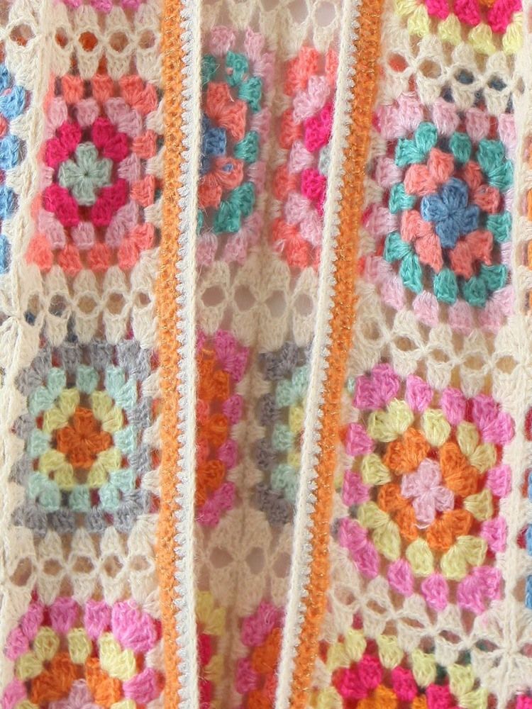 Patchwork Tjock Långärmad Lång Tröja