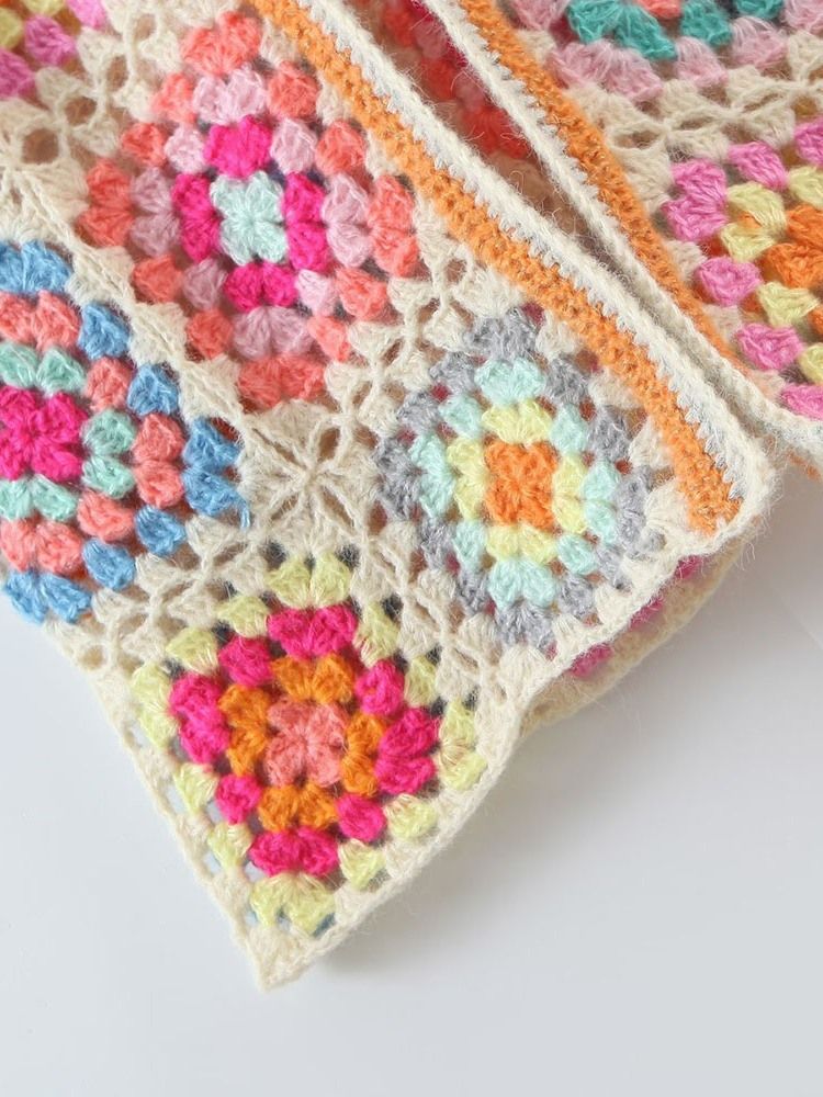 Patchwork Tjock Långärmad Lång Tröja