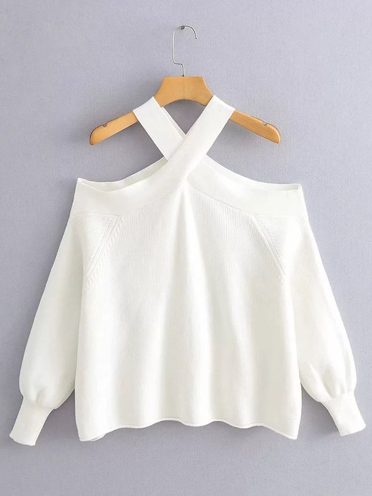Vanlig Off Shoulder Patchwork Långärmad Lös Tröja