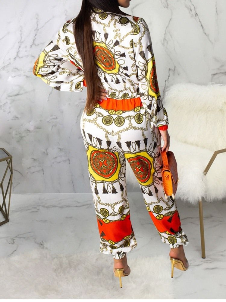 Afrikansk Modetryck Dragkedja Slim Jumpsuit