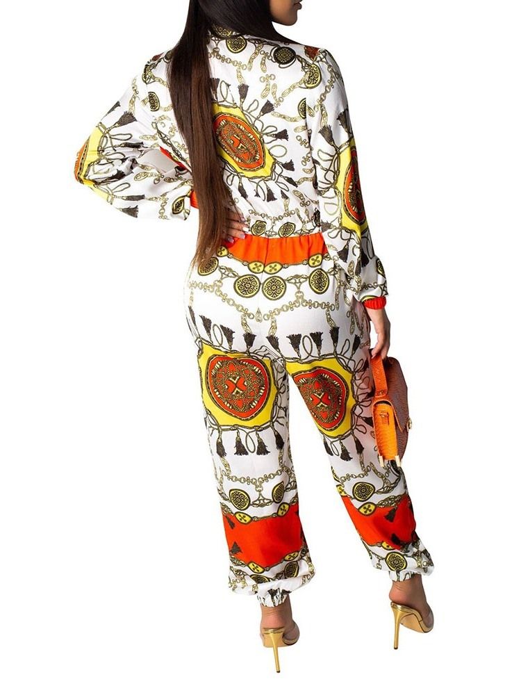 Afrikansk Modetryck Dragkedja Slim Jumpsuit