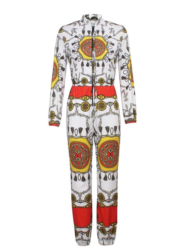 Afrikansk Modetryck Dragkedja Slim Jumpsuit
