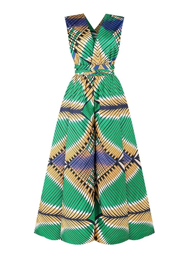 Afrikanskt Mode Dashiki Dragkedja Full Längd Lösa Breda Ben Jumpsuit