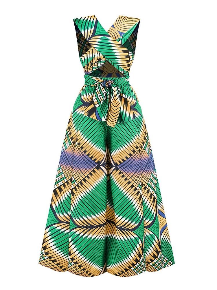 Afrikanskt Mode Dashiki Dragkedja Full Längd Lösa Breda Ben Jumpsuit