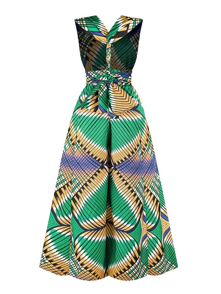 Afrikanskt Mode Dashiki Dragkedja Full Längd Lösa Breda Ben Jumpsuit