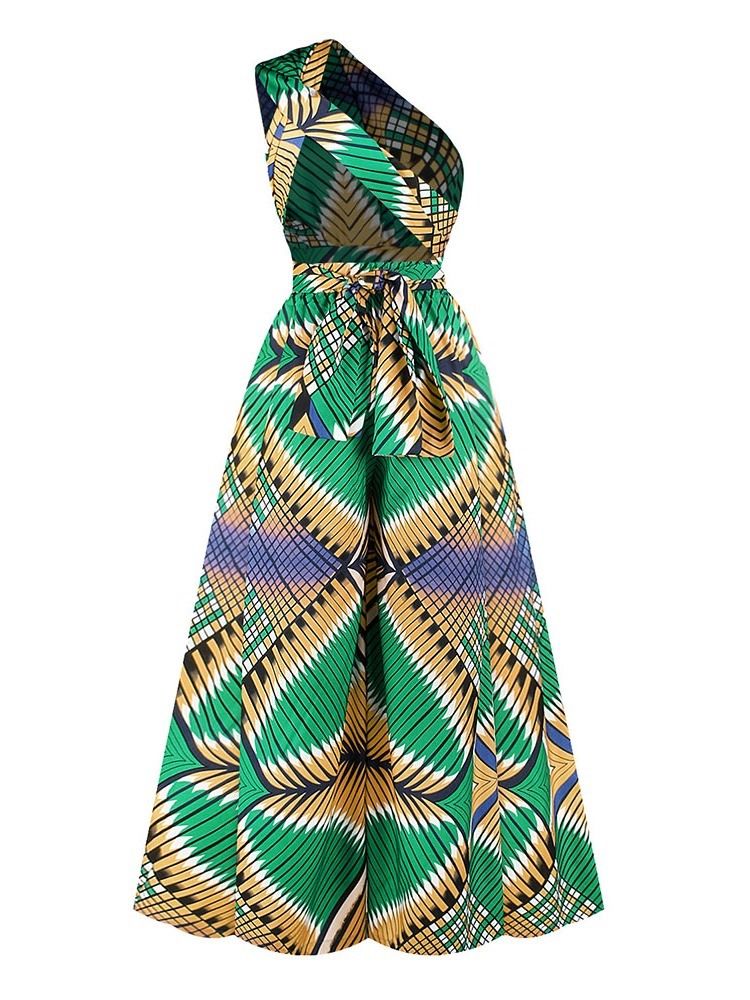 Afrikanskt Mode Dashiki Dragkedja Full Längd Lösa Breda Ben Jumpsuit
