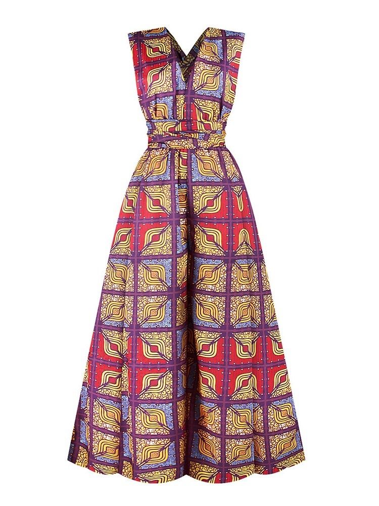 Afrikanskt Mode Dashiki Dragkedja Full Längd Lösa Breda Ben Jumpsuit