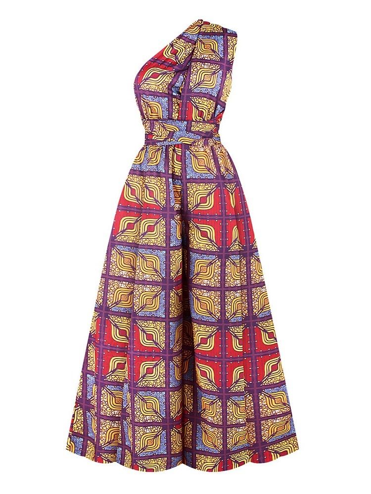 Afrikanskt Mode Dashiki Dragkedja Full Längd Lösa Breda Ben Jumpsuit