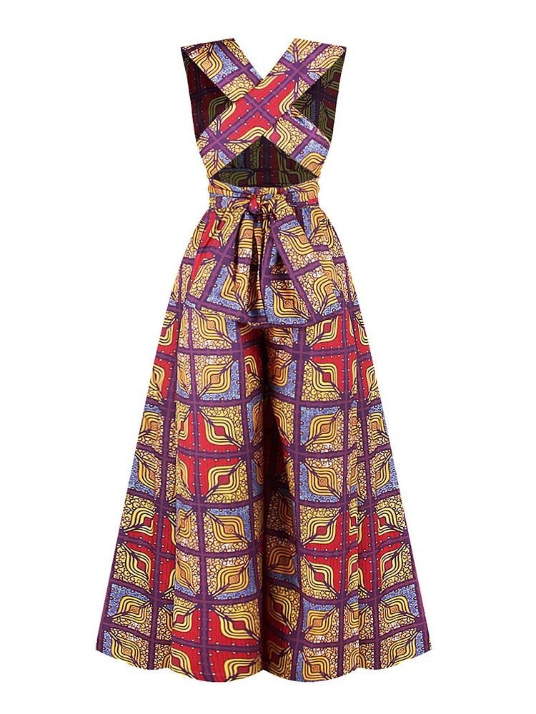Afrikanskt Mode Dashiki Dragkedja Full Längd Lösa Breda Ben Jumpsuit