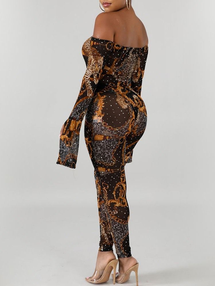 Ankel Längd Färg Block Off Shoulder Sexig Mid Waist Skinny Jumpsuit