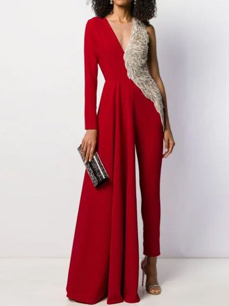 Ankel Längd Mode Paljetter Pencil Byxor Skinny Jumpsuit