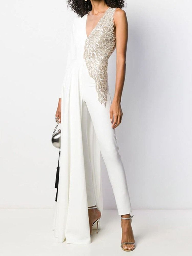 Ankel Längd Mode Paljetter Pencil Byxor Skinny Jumpsuit