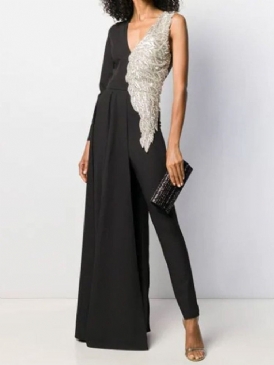 Ankel Längd Mode Paljetter Pencil Byxor Skinny Jumpsuit