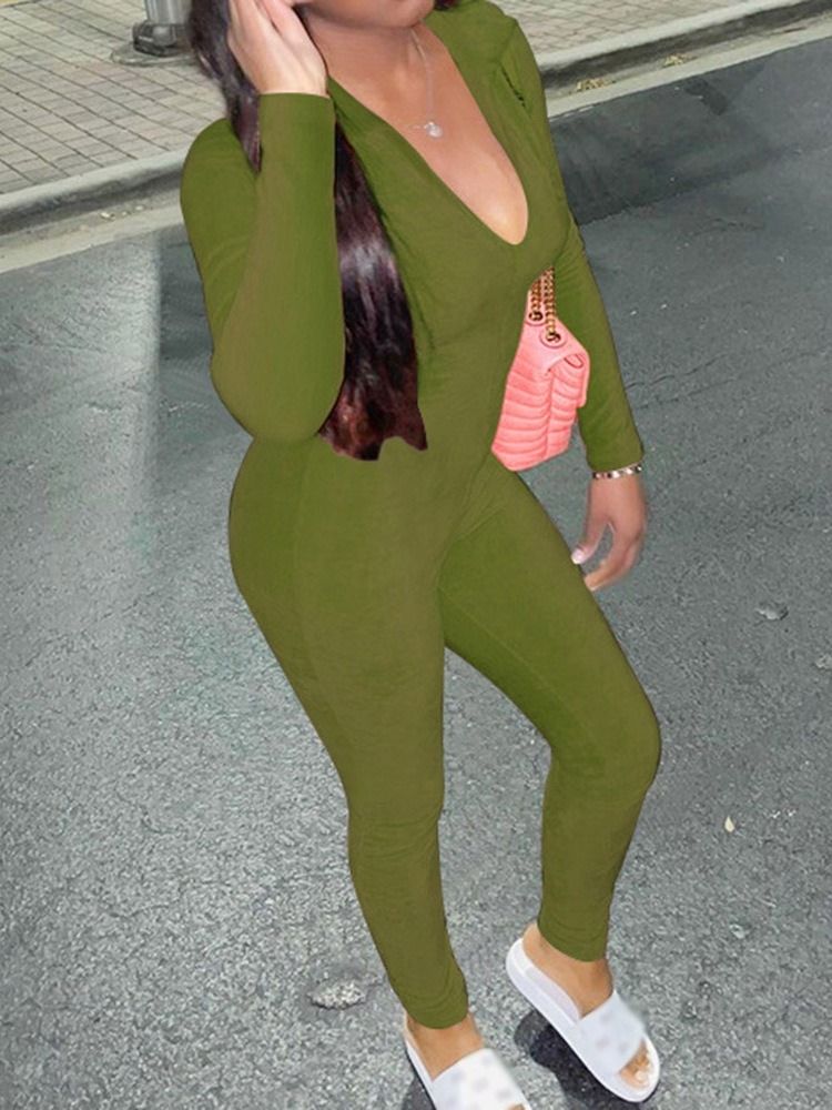 Ankel Svart Längd Sexig Vanlig Pencil Byxor Skinny Jumpsuit