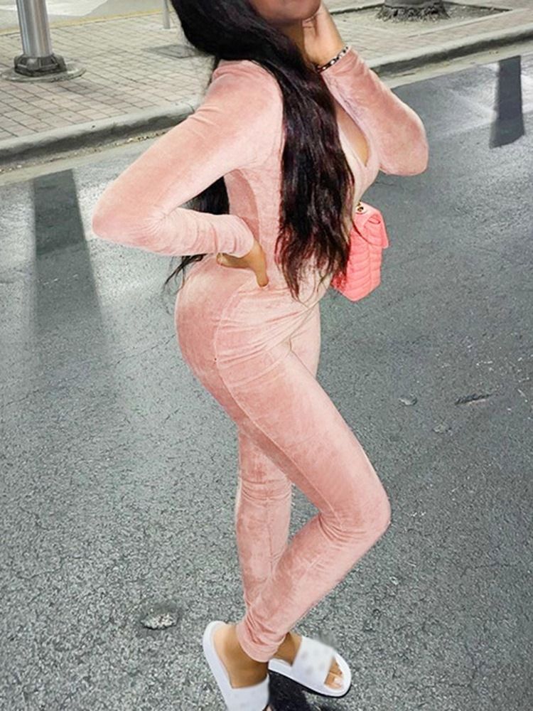 Ankel Svart Längd Sexig Vanlig Pencil Byxor Skinny Jumpsuit