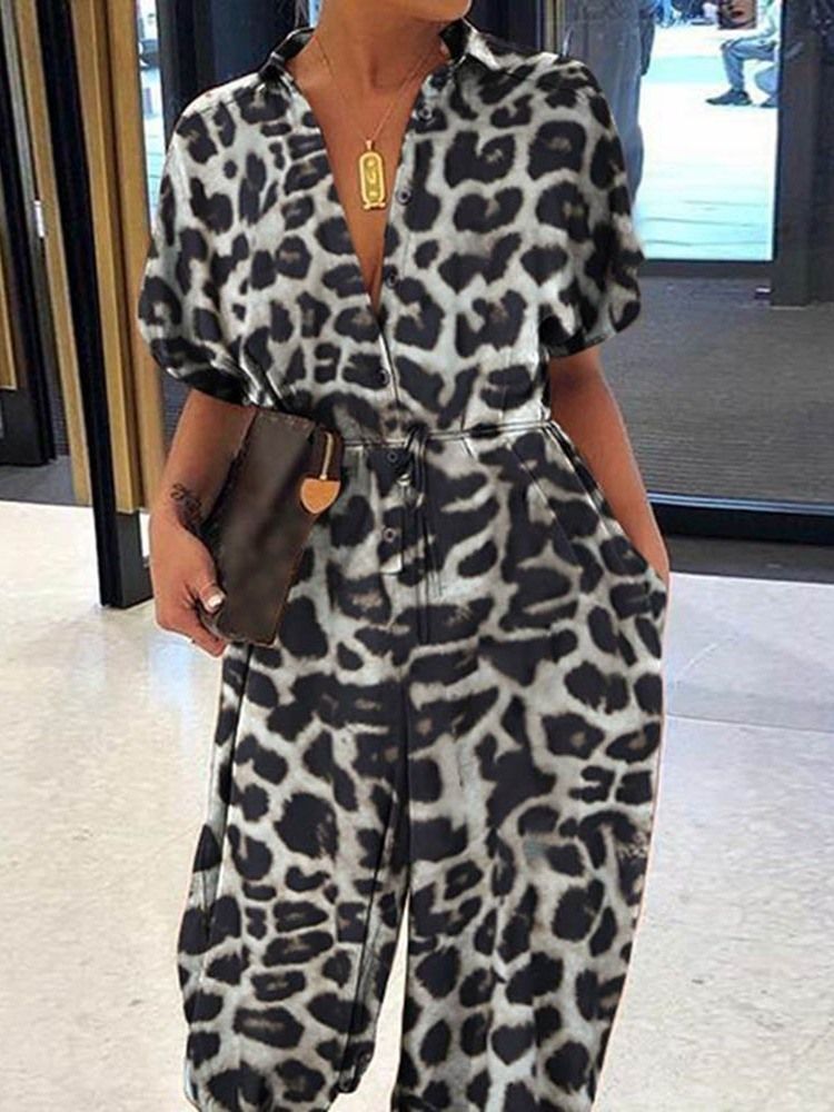 Ankellängd Casual Leopard Pencil Byxor Slim Dam Jumpsuit