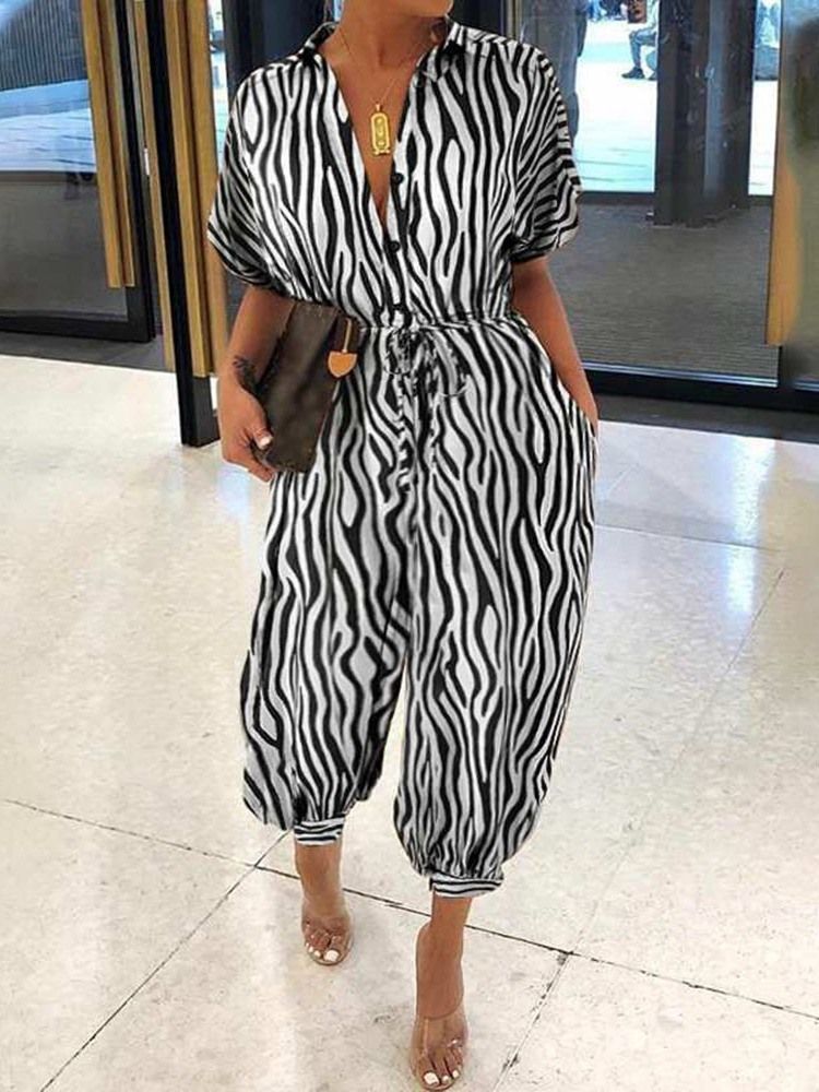 Ankellängd Casual Leopard Pencil Byxor Slim Dam Jumpsuit