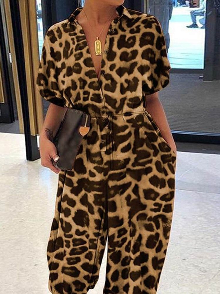 Ankellängd Casual Leopard Pencil Byxor Slim Dam Jumpsuit