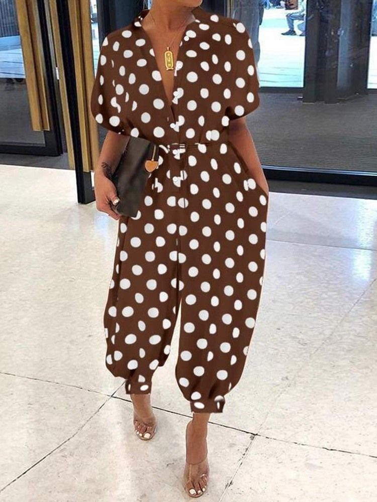 Ankellängd Casual Leopard Pencil Byxor Slim Dam Jumpsuit
