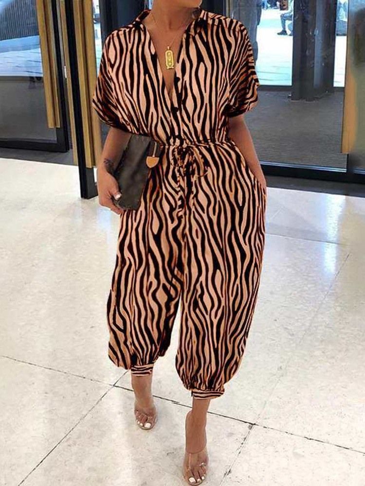 Ankellängd Casual Leopard Pencil Byxor Slim Dam Jumpsuit