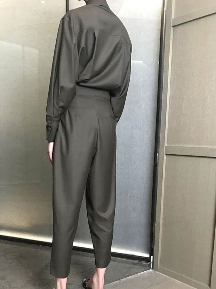 Ankellängd Enkel Snörning Med Mid Midja Slim Jumpsuit För Kvinnor