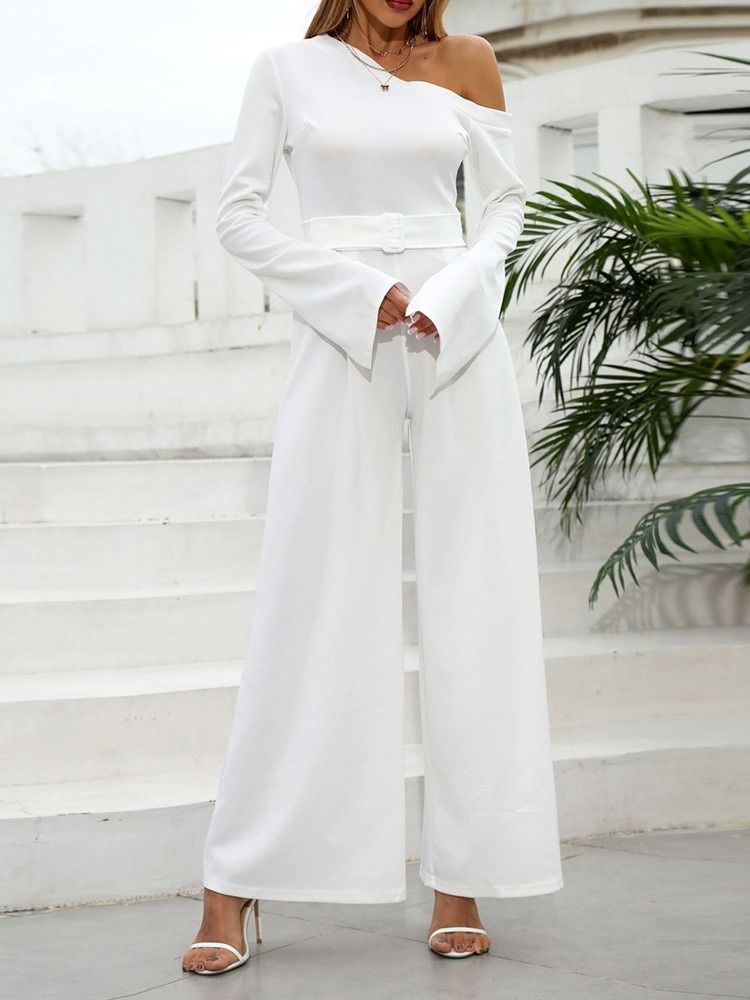Asymmetrisk Full Längd Vanlig Slim Mid Waist Jumpsuit