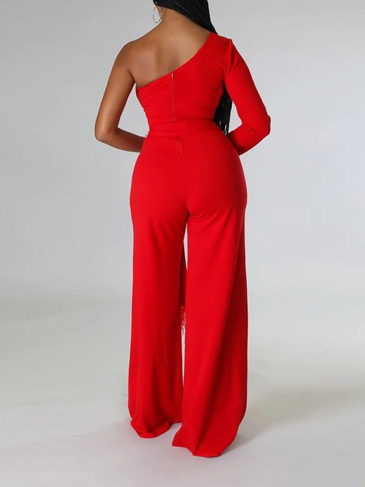 Asymmetrisk Fullängd Office Lady Slim Mid Waist Jumpsuit