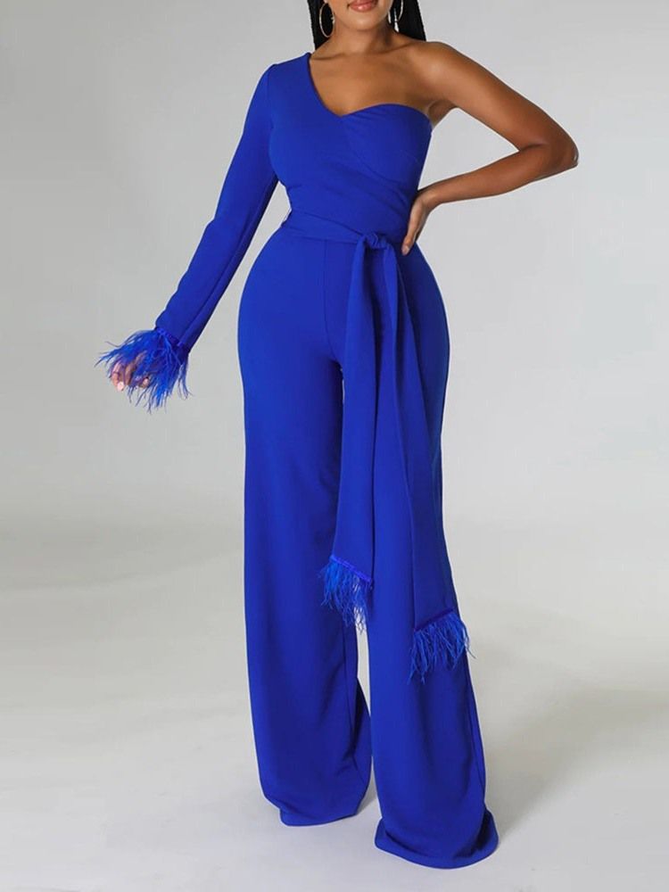 Asymmetrisk Fullängd Office Lady Slim Mid Waist Jumpsuit