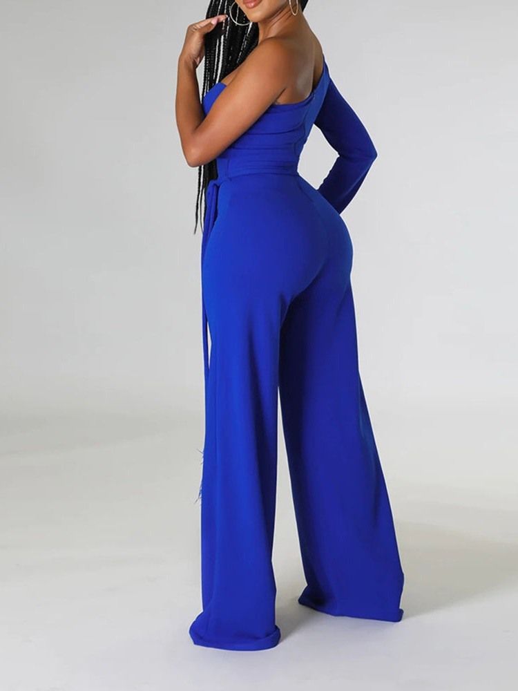 Asymmetrisk Fullängd Office Lady Slim Mid Waist Jumpsuit