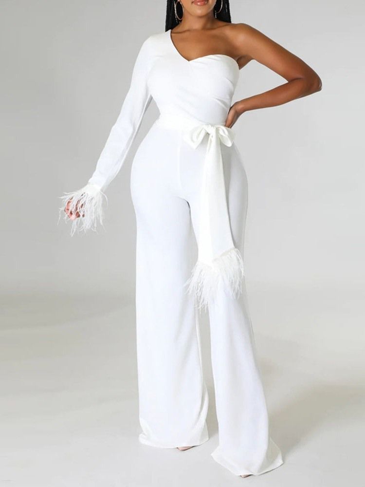 Asymmetrisk Fullängd Office Lady Slim Mid Waist Jumpsuit